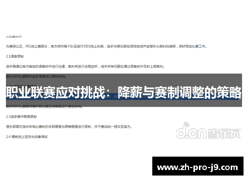 职业联赛应对挑战：降薪与赛制调整的策略