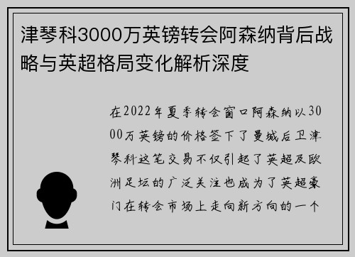 津琴科3000万英镑转会阿森纳背后战略与英超格局变化解析深度 津琴科3000万英镑转会阿森纳背后战略与英超格局变化解析深度